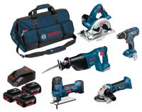 BOSCH 5-dílný set 0615990K6N - GSR18V-28 + GST18V-LiS + GKS18V-Li + GSA18V-Li + GWS18-125V-Li