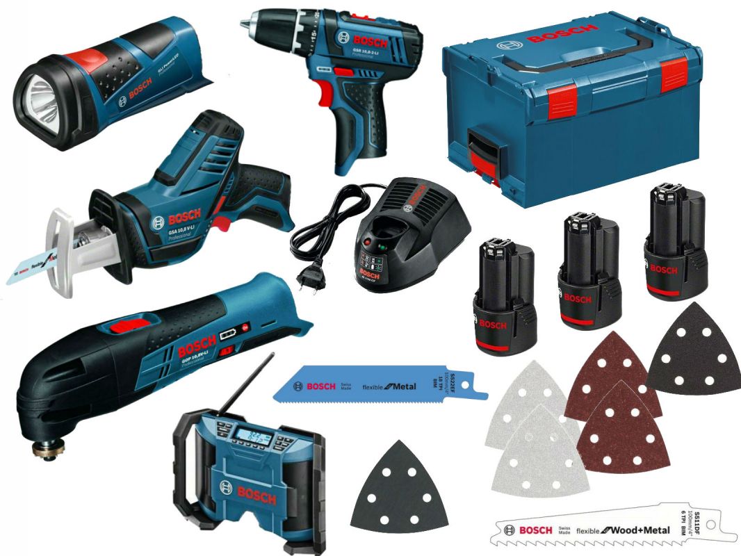 BOSCH Set 5 strojů 10,8 V-LI Bosch GSR +GOP+GLI+GML+GSA Professional