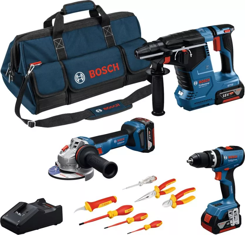 BOSCH 3-dílný set GSB 18V-65 + GWS 18V-11 + GBH 18V-24 C + set VDE