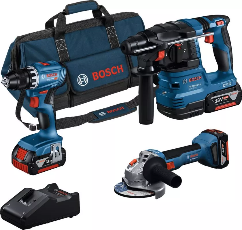 BOSCH 3-dílný set GSR 18V-45 + GWS 18V-8 + GBH 18V-22